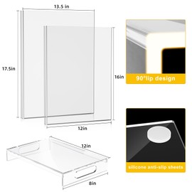 HELPLEX Acrylic Cutting Board Set of 3 with Counter Lip, 17.5x13.5 & 16x12 Inch Clear Cutting Boards + 8x12 Tray, Non-Slip Kitchen Counter Protector, Apartment Essentials & Gift for Home Cooks