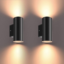 FUDESY Outdoor Wall Lights Mains Powered, IP54 Waterproof GU10 Socket Up Down Outside Lights Exterior Wall Sconce, Plastic Wall Lamp for Front Door Patio Terrace Hallway Porch Post Garage, 2 Pack