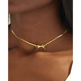 LANWLOSI 2 Pcs Bow Necklaces for Women Dainty Gold Bow Necklace Silver Bowknot Necklace Gold Ribbon Choker Elegant Bow Tie Necklace Bow Charm Necklace Jewelry Accessories