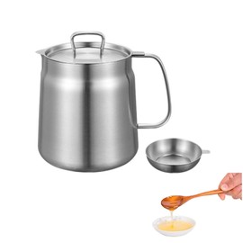 304 Stainless Steel Oil Filter Pot, Bacon Grease Container With Strainer & Lid, Large Capacity Oil Dispenser for kitchen, Ideal for Bacon Grease Cooking Oil, Kitchen Gadgets (2L)