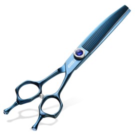 FOGOSP Professional Curved Thinning Dog Grooming Scissors 7'' Curved Thinner Shears for Dogs Pet 52 Teeth Japan VG10 Sharp and Smooth(7Curved Thinner, Blue)