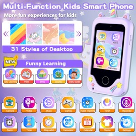 Kids Smart Phone Toys, 3 4 5 6 7 8 9 Year Old Kids Christmas Birthday Gifts for Boys Girls, 2.8" Touchscreen Toddler Cell Phone, Children Play Toy Phone with Dual Camera, Game, Music Player, 8GB Card