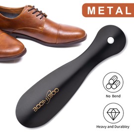 BOOMIBOO 2 Pack Metal Shoe Horns - Sturdy 7.5 Inch Shoe Helper with Ergonomic Handle, Travel Friendly Shoe Horns for Men and Women