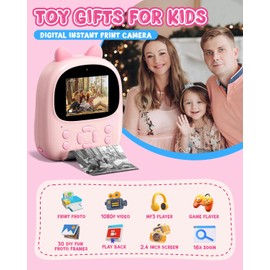 Mandizza Instant Print Camera for Kids, Digital Kids Camera Instant Print, Gifts for 3 4 5 6 7 8 9 10 11 12 Girls & Boys, Toddler Toys Age 3-12 Year Old , Fits Birthday Children Day Toy Gift - Pink