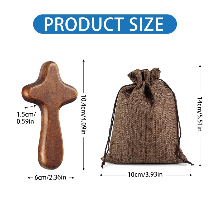 HUSOUE Wooden Cross, 2PCS Mini Olive Wood Holding Cross Comfort
