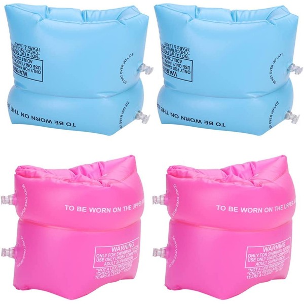 2pcs Inflatable Swim Armbands Kids Swimming Floats Sleeves Water Wings Roll up Float Tube Armlet for Boys Girls 2-6 Years Learning Swimming (1Pairs of Pink+1Pairs of Blue)