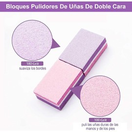 CGBE Limas Uñas 100/180 - Pulidor Doble Cara - 50 Uds (Rosa-morado) Bloque doble cara. Ideal para uñas acrílicas y naturales. Kit profesional 50 piezas reutilizables.