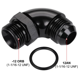 Podavelle 12AN Male Flare to 12AN -12 ORB O-ring Boss 90 Degree Full Flow Fitting Adapter Aluminum Black