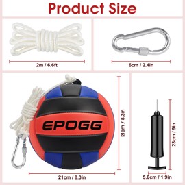 EPOGG Tetherball Ball and Rope, Tetherball Equipment Replacement Tether Balls and Rope Set with Carabiner, Ball Pump with Needle for Adults Kids Backyard Game