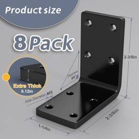 Flamorrow 8 Pcs L Bracket Corner Braces, 11-ga Thicken Heavy Duty Metal Corner Brackets, 2.4" x 2.4" Angle Corner Brace, 90 Degree L Shape Bracket Shelfs for Wood, Fence, Furniture, Frame, Black