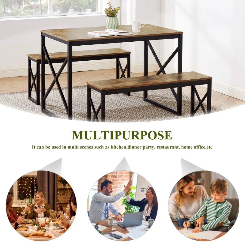 VECELO Wood Dining Table Set for 4 with Bench Kitchen