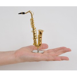 Miniature Trumpet - Brass Golden Color - Decorative Music Item - Delivered with Its Box and Stand - Height 12 cms
