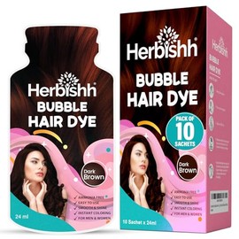 Shampoo Colorante en Espuma Herbishh – 3 en 1 Tinte Permanente Cubre Canas 100% | Oscuro Castaño | Shampoo + Acondicionador + Coloración | Sin Amoníac