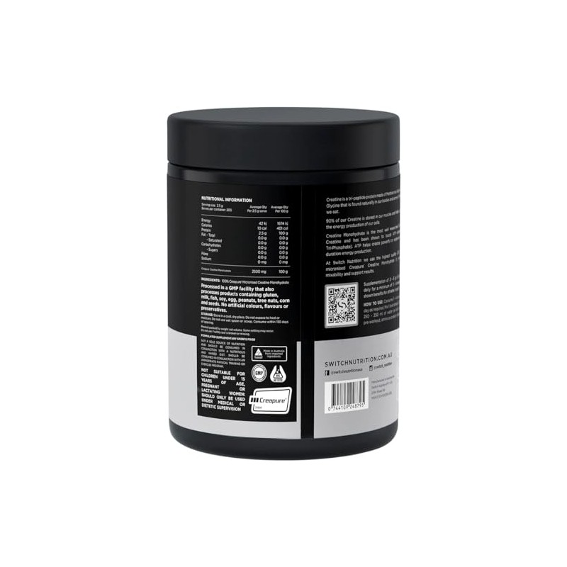 Switch Nutrition Essentials Micronised Creatine Monohydrate 500 g, Black/Silver