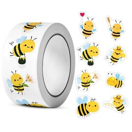 Rollo 500 pcs etiquetas, calcamonías, pegatinas, stickers Abeja 2.5 cms (1 pulg), 8 Diseños de Etiquetas Adhesivas para Maestras, Niños, Decoración, Fiestas, etc.
