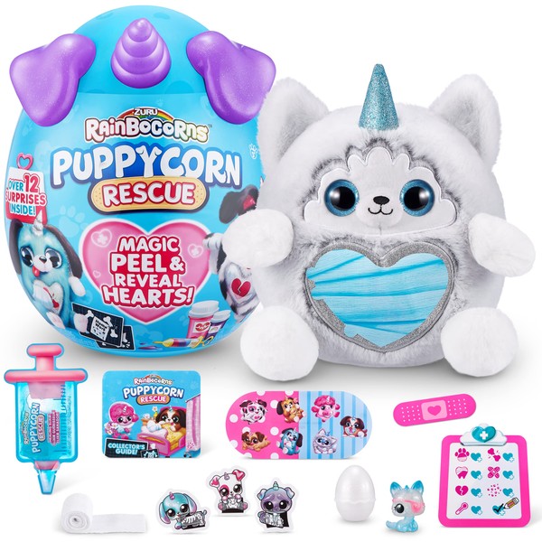 Rainbocorns Puppycorn Rescue (Husky) by ZURU, Collectible Plush, Stuffed Animal Girl Toys, Surprise Egg, Stickers, Syringe Slime, Ages 3+ for Girls, Children, 9.06 x 7.87 x 11.02 inches