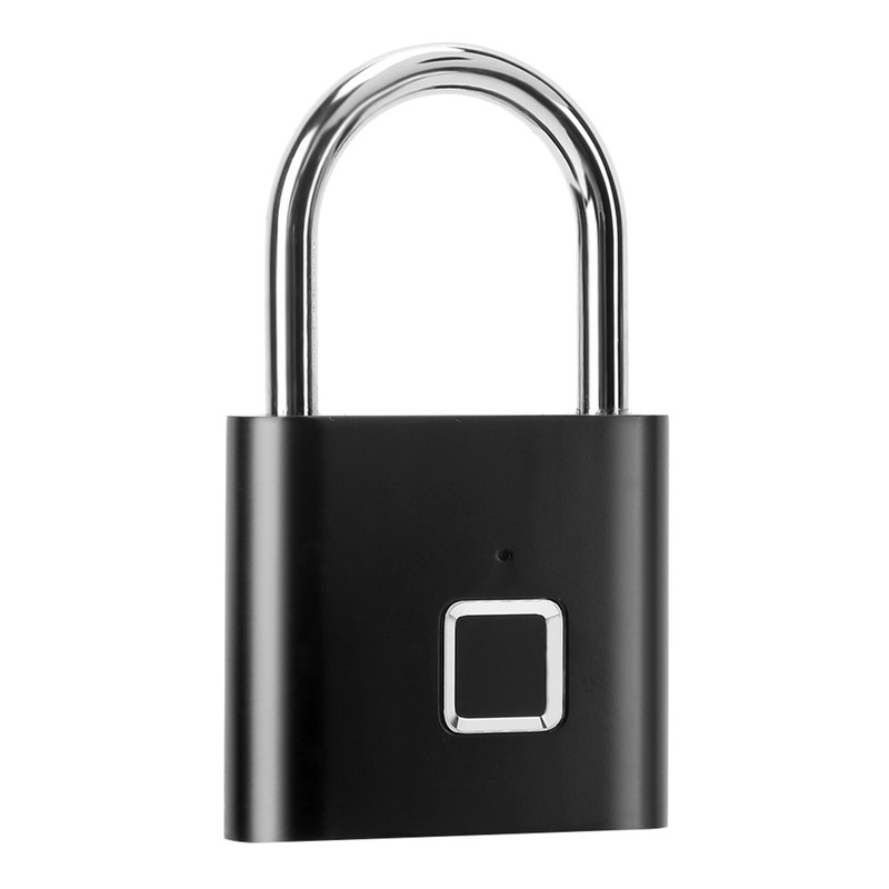 Door Lock Security Keyless USB Rechargeable Fingerprint Smart Padlock Black