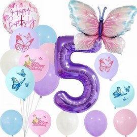Yunchu Online 5. Geburtstagsdeko Mädche Lila Schmetterling Geburtstag Deko 5.Schmetterling Geburtstag Party Set Kindergeburtstag Party Deko für Mädchen Geburtstags Schmetterlinge Party Deko