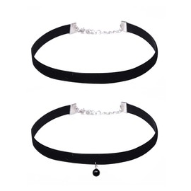 2pcs Black Velvet Choker Gothic Black Singal Pearl Choker for Women Girls (2pcs)
