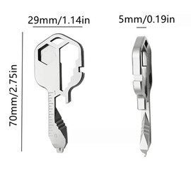 24- in-1 Key Shaped Pocket Tool,Multitool – Key Shaped Pocket Tool for Your Keychain，Bottle Opener，Drill Drive, Screwdriver, Wrench, Ruler, Etc (Silver).