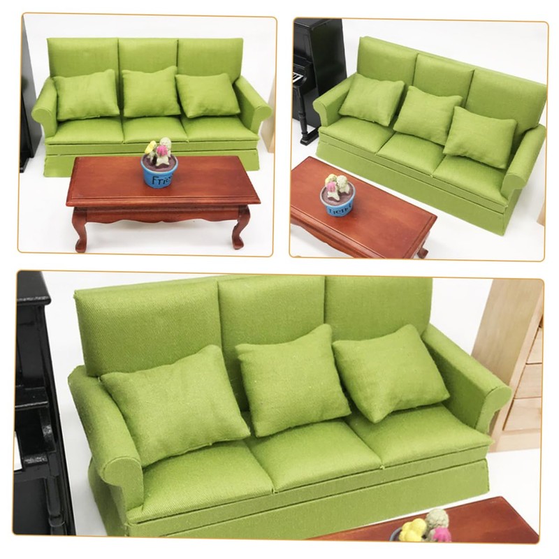 MINAOLULUS 1 Set Dollhouse Sofa 1:12 Scale Miniature Sofa Green