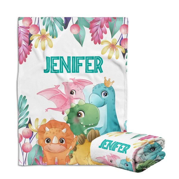 Personalized Baby Blankets for Boys, Baby Dinosaur Blanket for Baby