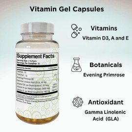 Clear Skin Acne Vitamin Gel Capsules with Evening Primrose Oil, Vitamin A, D (D3) & E | All Natural Complexion Supplement 60 Count