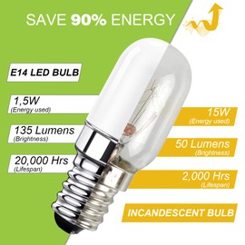 AGOTD AGOTD LED refrigerator lamp E14 LED lamps, 1.5W warm white? 3000K replacement for 15W halogen lamps, 135lm, not dimmable, 240% beam angle, LED bulbs, 220-240V AC, pack of 2