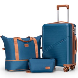 Cosbarn 3-Piece Carry On Luggage Set 22x14x9 Airline Approved, 20 Inch Lightweight ABS Suitcases with Wheels and TSA Lock - Durable Waterproof Travel Suitcase Set