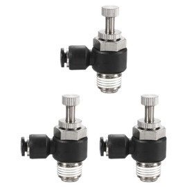 sourcing map 3pcs SL4-NPT1/4 Air Flow Control Valve Push to Connect Fitting 1/4 Inch OD 1/8 Inch NPT 90 Degree Elbow Air Hose Control Valve Fitting Push Lock, Black