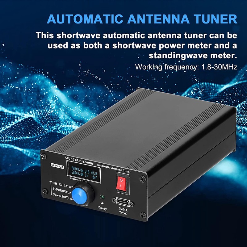 ATU-10-0A Black Shortwave Antenna Tuner 20W 1.8-30MHz Shortwave Power Meter