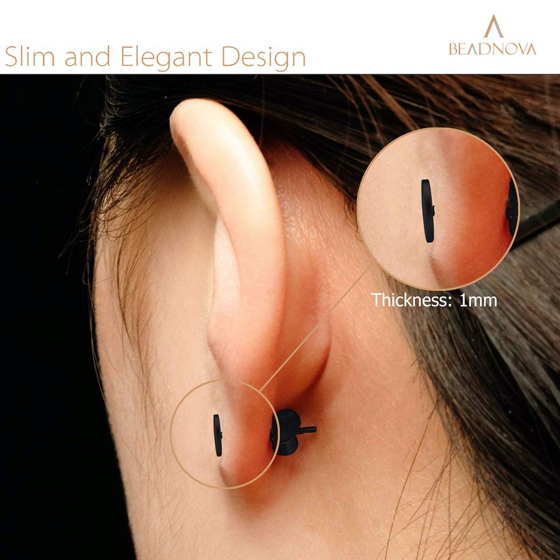 BEADNOVA Stud Earrings Flat Circle Piercing Earrings Black Post Earrings