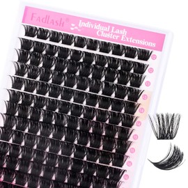 FADLASH Lash Clusters D Curl Eyelash Clusters with Thin Band 200D DIY Fluffy Reusable Lashes Clusters Application at Home (200D-0.07D, 12-18mm）