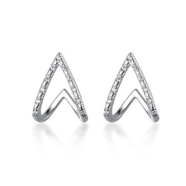 Reffeer Solid 925 Sterling Silver CZ V Cuff Earrings Piercings for Women Earrings Claw Huggie Earrings Studs Earrings (A-Silver)