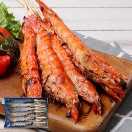 [Shell Set] Soft Shell Black Tiger with Skewers, 10.6 oz (300 g), Pack of 12, Shrimp, Shrimp Skewers, Grilled Seafood, BBQ Skewers