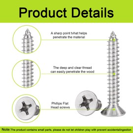 500 Pcs #4 Wood Screws Assortment Kit - 304 Stainless Steel Phillips Drive, 8 Sizes (1/4" to 1-1/4") with 50 M6 Anchors, Salt Spray 1000hrs, for Cabinets, Outdoor Furniture & Toy Models.