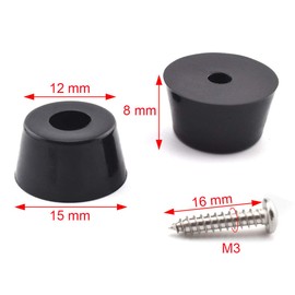 SDTC Tech 16-Pack Rubber Feet with Built in Stainless Steel Washer, Round Non-Slip Furniture Pads (15x12x8mm / D1xD2xH) with Screws for Cutting Board, Electronics, Amps, Cabinet, Chairs etc.