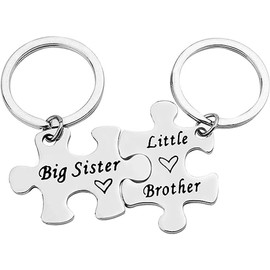Tecreo Sister Brother Keyring Set Brother and Sister Gifts for Little Brother Sister Keyring Set Birthday Gifts Family Gifts for Sister Brother, silver