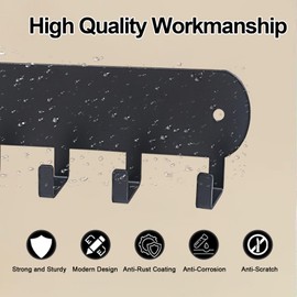 AIVORO Pack of 2 Key Rack with 6 Hooks, Aluminium Key Holder, No Drilling, Thin and Portable, Key Organiser, Suitable for Entrance, Living Room, Kitchen (Black)