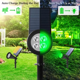 T-SUN Green Solar Spotlights, Green Solar Lights Outdoor, Auto-ON/Off 180°Angle Adjustable Solar Lights for Tree, Patio, Yard, Garden, Driveway, Pool Area (Green-2pack)