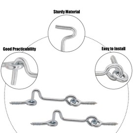 Jersvimc 2 Inch Silver Eye Latch Swivel Window Latch(8Pcs), Steel Cabin Hook with Mounting Screws for Gate Door Wood