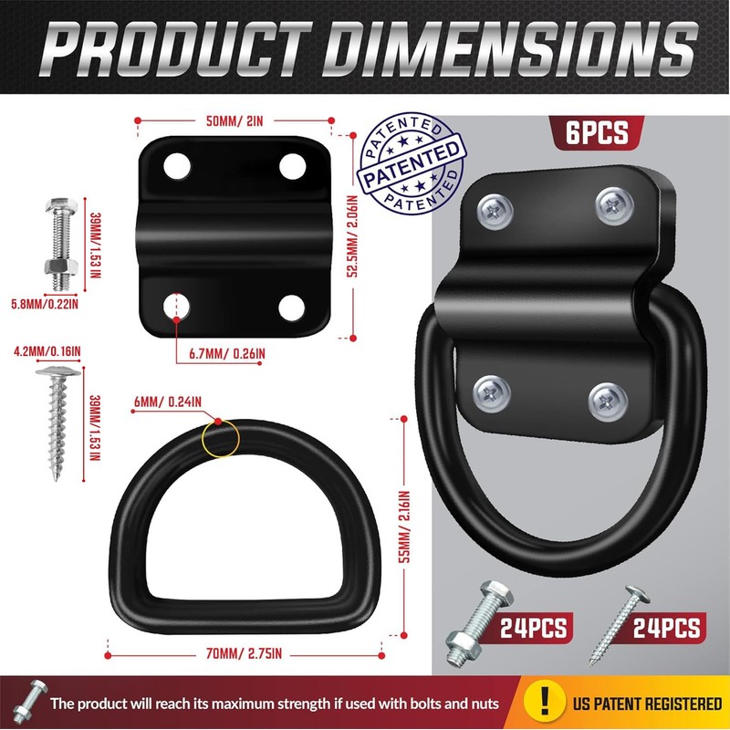 PAMAZY 6PCS Heavy Duty Steel D Rings Tie Down Anchors,