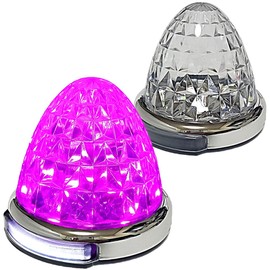 Customize 12V 24V Truck LED Marker Lamp with Shoulder Light Function Side Marker Plated Ring 5 Sides Crystal Cut 22 LEDs Universal Blue Yellow Red White Amber Color (Pink,2pcs)