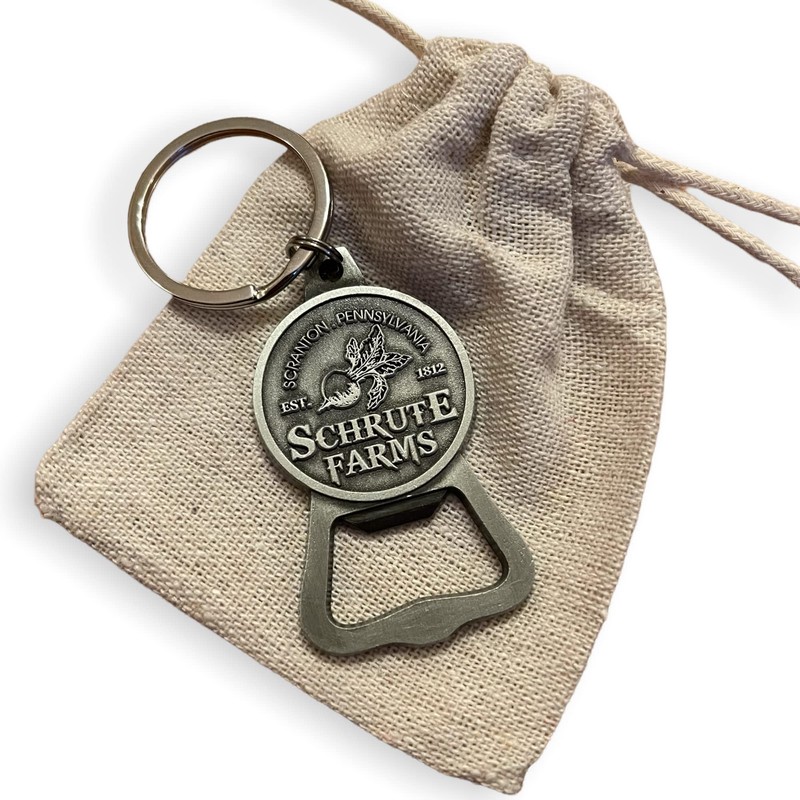 Metal Schrute Farms Bottle Opener Keychain with Gift Bag |