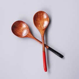 Wooden Spoons, Set of 2, Total Length 6.5 inches (16.5 cm), Lightweight Soup Spoons, Wooden Cutlery, Curry, Spoons, Risotto Spoons, Wood Dinner Spoons, Lacquered