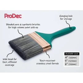 ProDec PRWB6 6 inch Trade Professional Wall Brush for Fast Painting with Emulsion Paints on Walls and Ceilings, 6" 150mm, Green