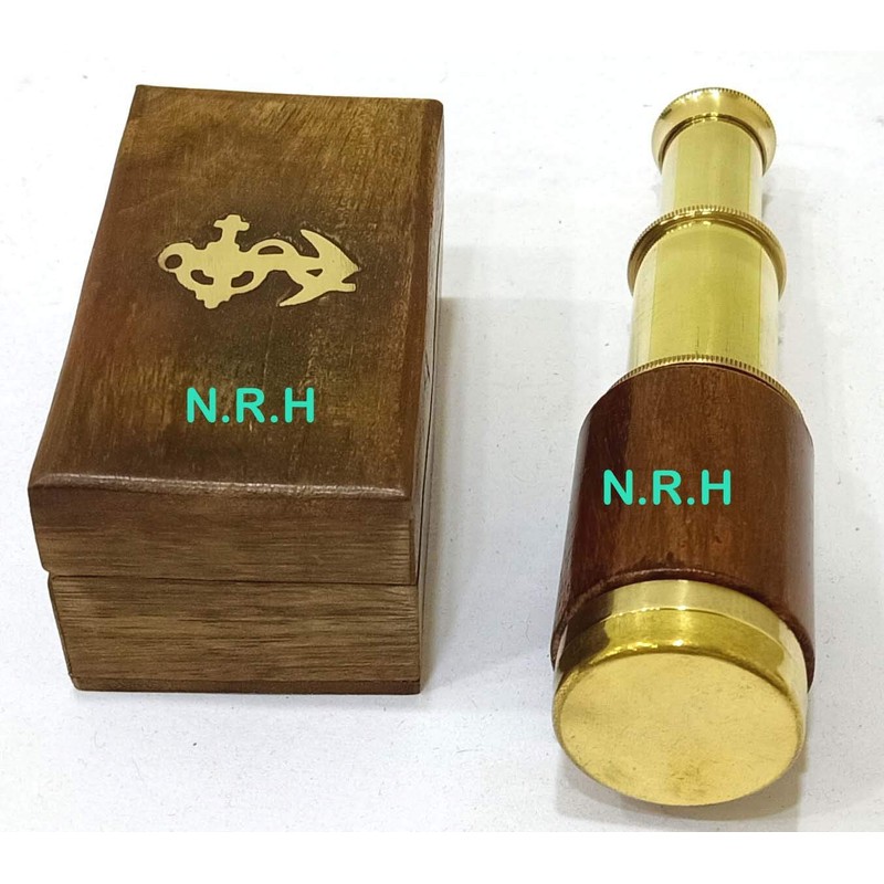 Handcrafted Nautical Decor Scout's Brass/Wood Spyglass Telescope With Rosewood Box,6'',