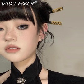 WULI PEACH Wooden Hair Sticks Chopsticks, Bun Hair Sticks Rhinestones Hair Chopsticks Girl Women Vintage Hair Pin Chignon Pin Hair Diy Chinese Hair Accessory (8pcs)