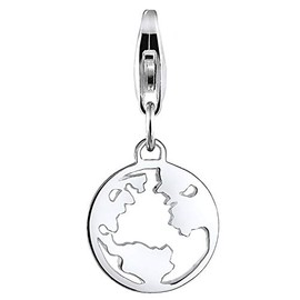 Nenalina 0411461218 World Map Carabiner Charm Pendant for Charm Bracelet 925 Sterling Silver, Silver, Crystal