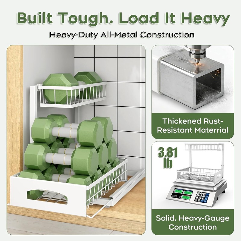 Under Sink Organizer, 2 Pack Cabinet Organizer for Kitchen, Height